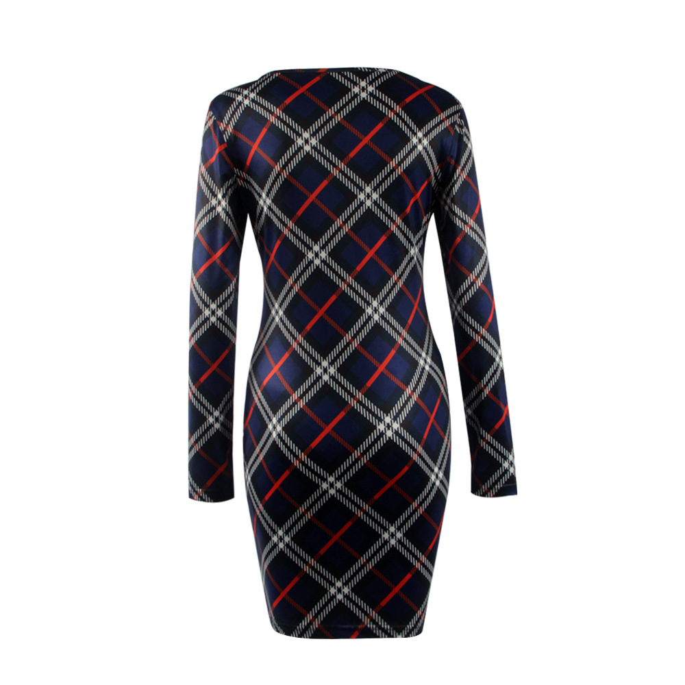 W25040-2 Plaid Bodycon Mini Dress